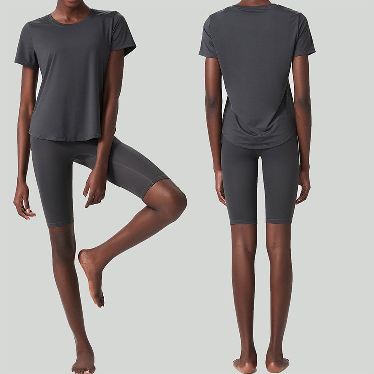 Custom Two Piece Set Short Sleeved T Shirts Shorts Leggings Sports Gym Fitness Sets Large Size Loose Yoga Set