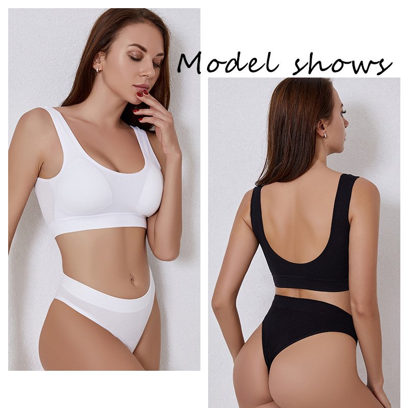 Seamless Women Bra Panties Set Custom Push up Sports Bra Set G-string Seamless Active Bra Panties Set Fitness Crop Top Underwear