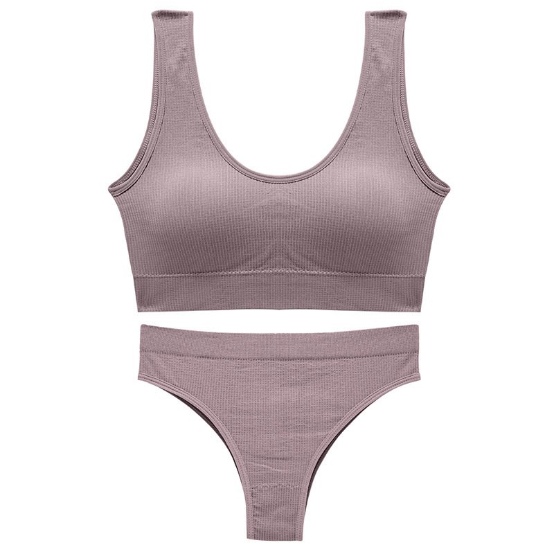 Seamless Women Bra Panties Set Custom Push up Sports Bra Set G-string Seamless Active Bra Panties Set Fitness Crop Top Underwear