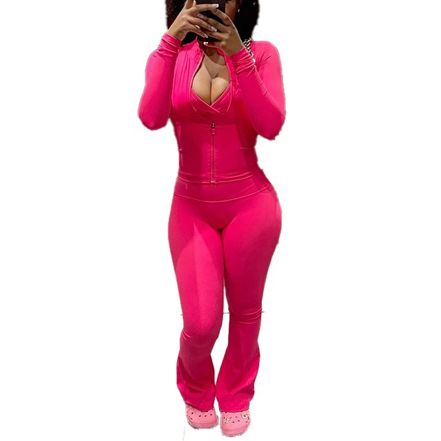 Gym Wear for Women 2 Piece Set Zip Up Active Jacket Nylon Elastane Leggings Flared Pants Yoga Sets For Women
