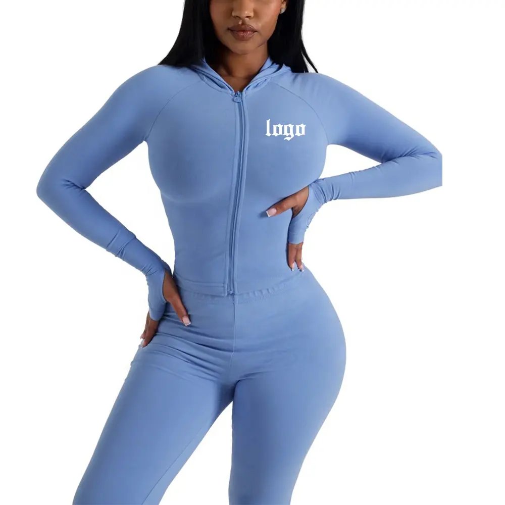 Womens Sets Two Piece Outfit Basics Hoodie and Flare Pants Zip Jacket Skinny Flared Pants Jogging Tracksuit Set Womens Clothing