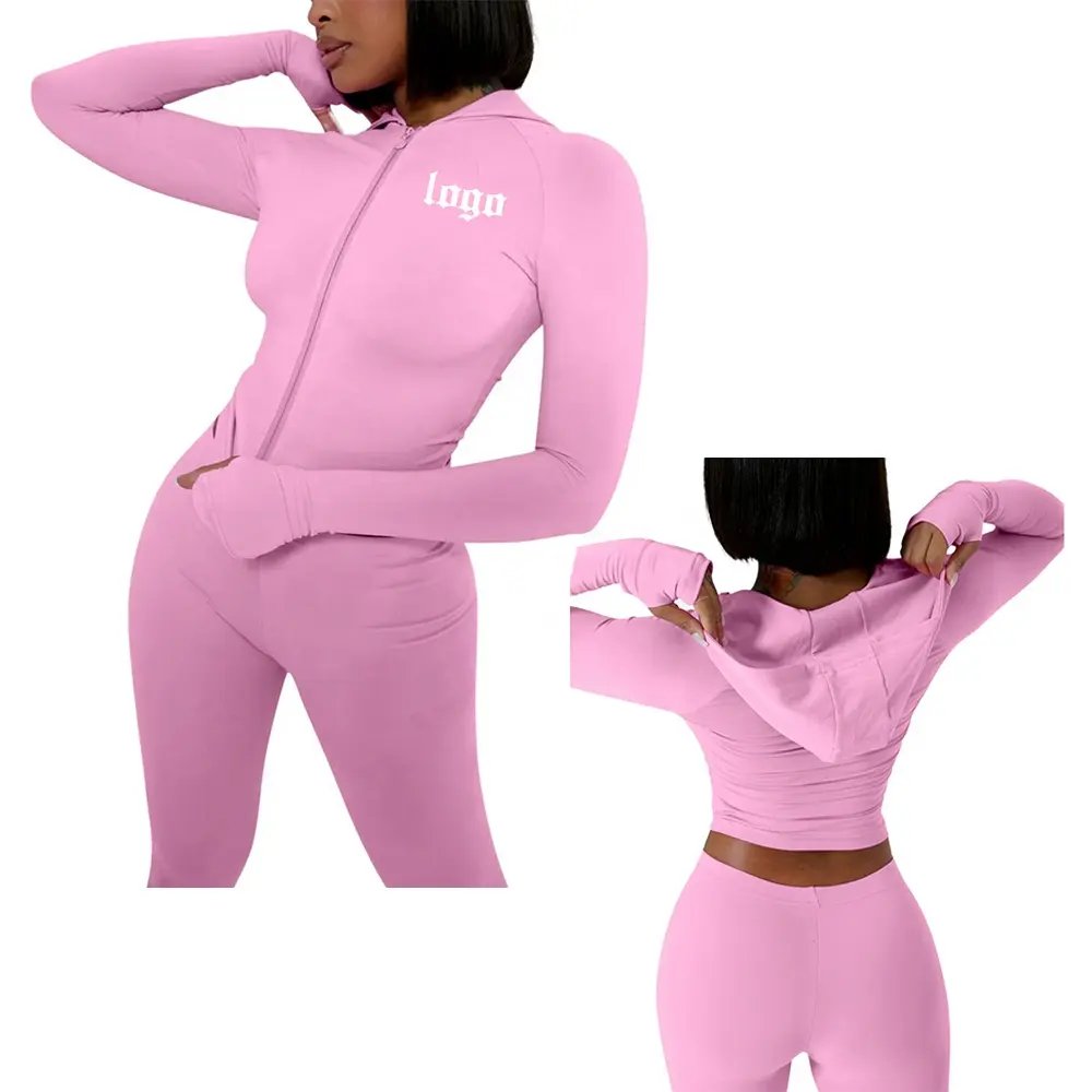 Womens Sets Two Piece Outfit Basics Hoodie and Flare Pants Zip Jacket Skinny Flared Pants Jogging Tracksuit Set Womens Clothing