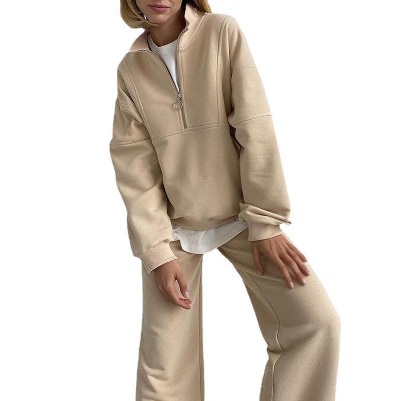 Fashion Casual Women's Suits Womens Half Zip Sweatshirt Loose Thickened Long Sleeve Women's Sets