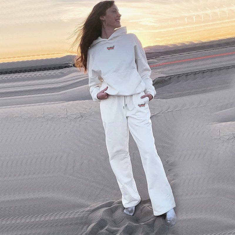 Customized Women Two Piece Outfits Hoodies Sweatsuits Fall Casual Loose Wide Leg Sweat Lounge Sets With Pocket & Embroidery Logo