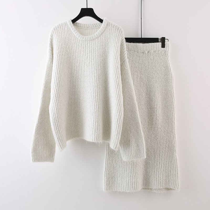 Boutique Wholesale 2024 Autumn New Style Temperament Round Neck Knitted Sweater Half Skirt Women's Set