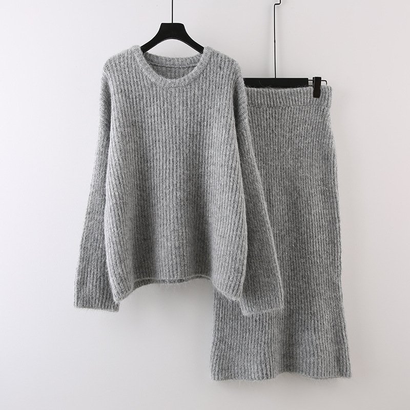 Boutique Wholesale 2024 Autumn New Style Temperament Round Neck Knitted Sweater Half Skirt Women's Set