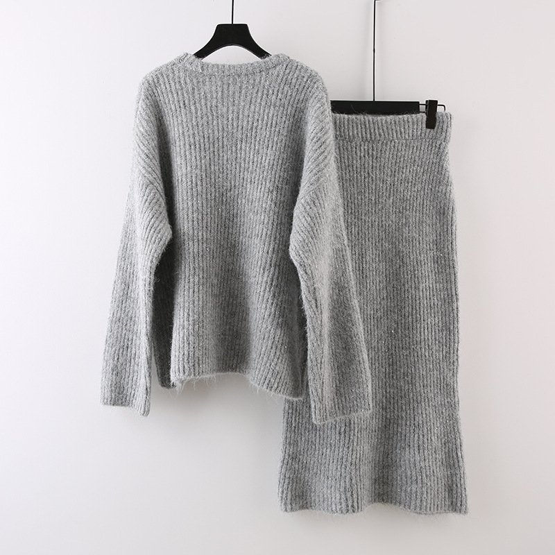 Boutique Wholesale 2024 Autumn New Style Temperament Round Neck Knitted Sweater Half Skirt Women's Set