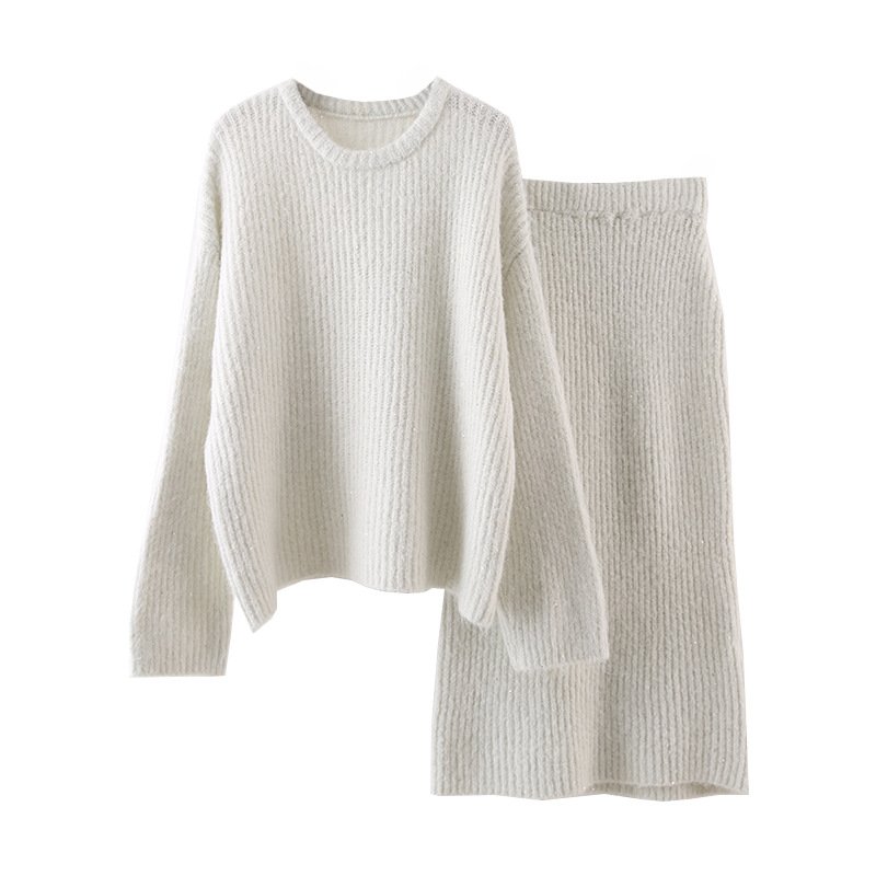 Boutique Wholesale 2024 Autumn New Style Temperament Round Neck Knitted Sweater Half Skirt Women's Set