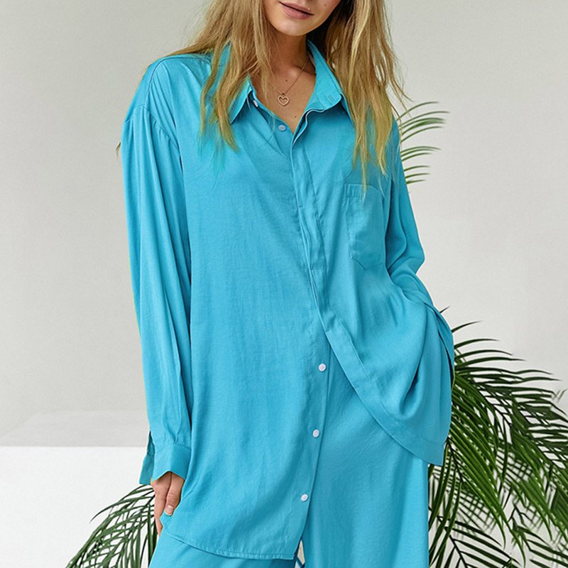 2022 New Arrival Cotton long sleeve Blouse wide leg trousers loose women's clothing sweater two-piece pants sets