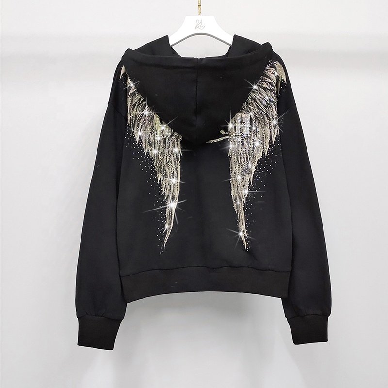 Luopeita Customized High Quality Printed Hoodie Sweatsuit Sets Rhinestone Women Jogger Set Embroidery Hoodie Set