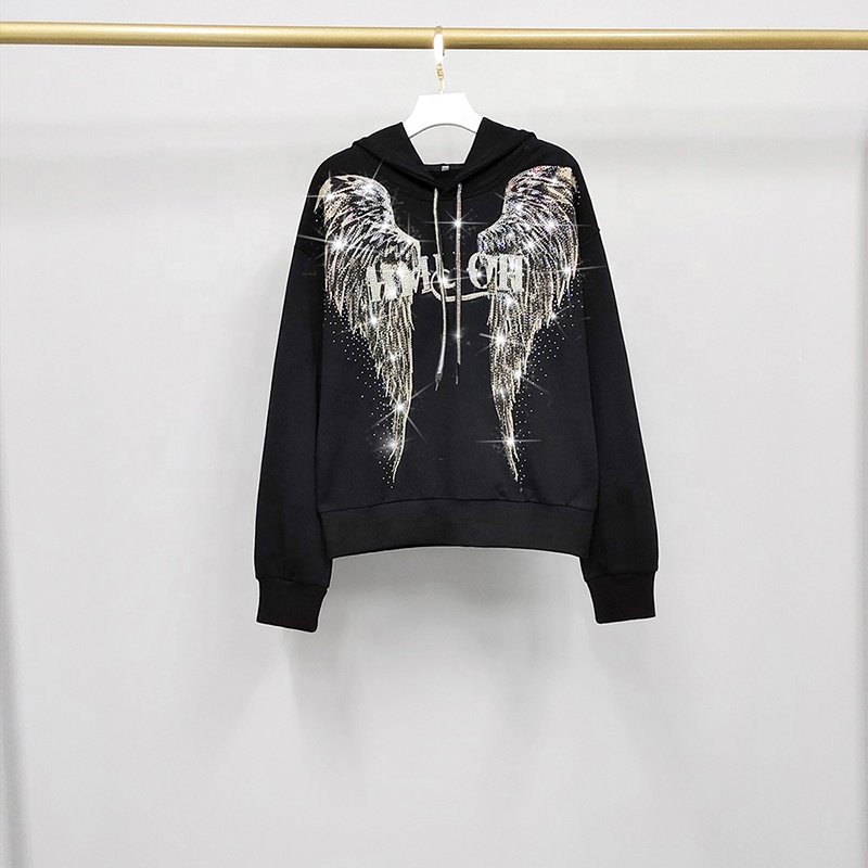 Luopeita Customized High Quality Printed Hoodie Sweatsuit Sets Rhinestone Women Jogger Set Embroidery Hoodie Set