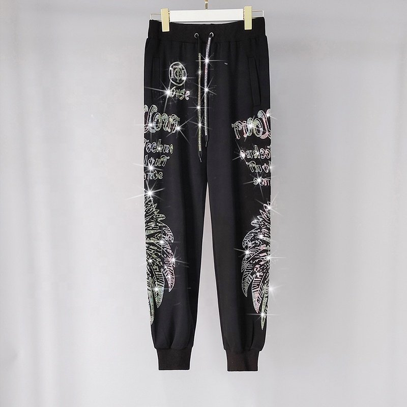 Luopeita Customized High Quality Printed Hoodie Sweatsuit Sets Rhinestone Women Jogger Set Embroidery Hoodie Set