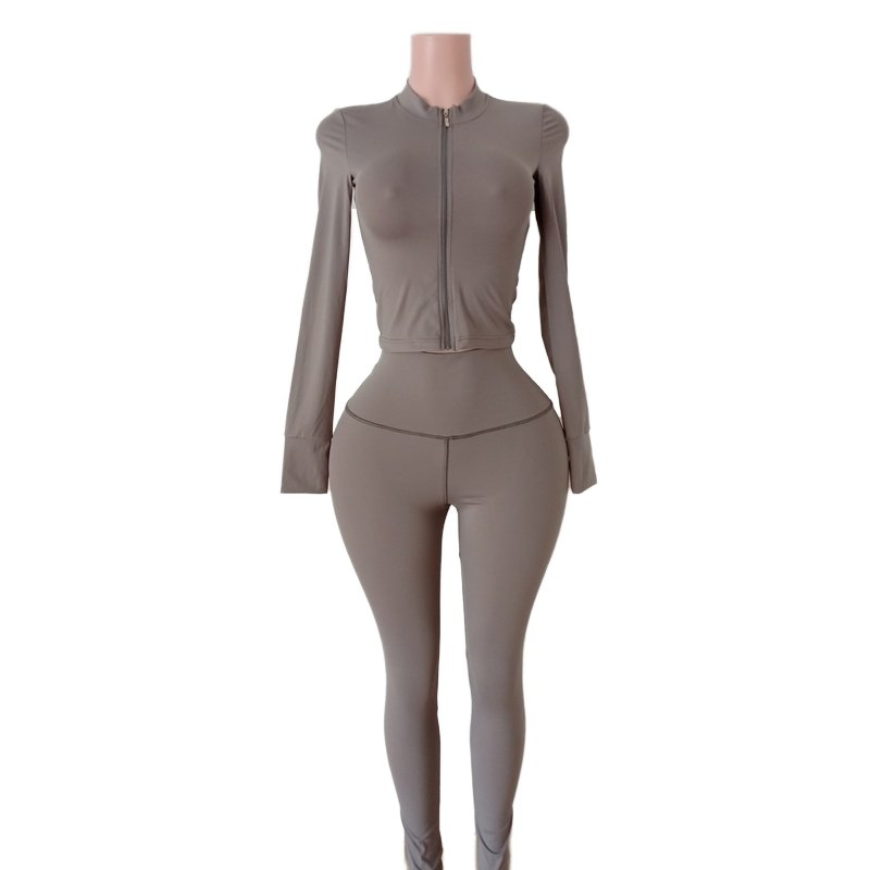 Clothing Manufacturer Women's Zipper Outfits Cotton Jacket and Skinny Flared Pants Casual Jogging Suits and Tracksuit Set