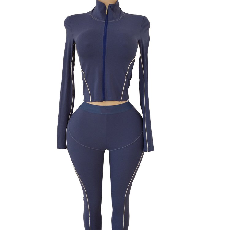 Clothing Manufacturer Women's Zipper Outfits Cotton Jacket and Skinny Flared Pants Casual Jogging Suits and Tracksuit Set