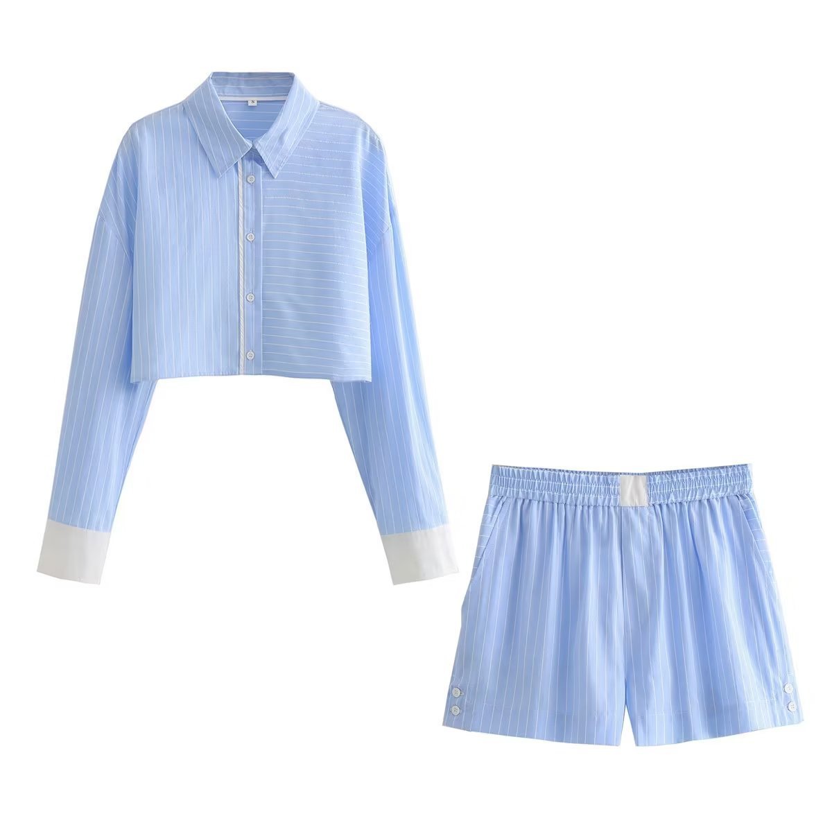 New Fall Color Block Long Sleeve Stripe Blouse Outfits Two Piece Set Women Clothing Sexy Two Piece Short Set Outfits For Women