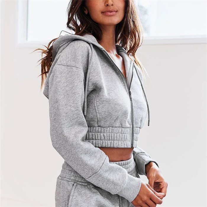 Wholesale Streetwear Women's 2 piece Zipper Hoodie Joggers Tracksuit Cropped Set Custom Gym Plus Size tracksuit for women