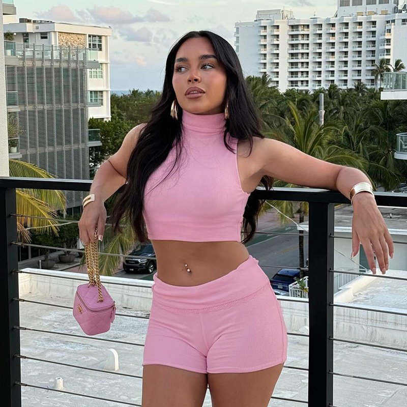 JY new summer stand collar sleeveless crop top and short pants 2 piece set solid bodycon casual fashion women's set