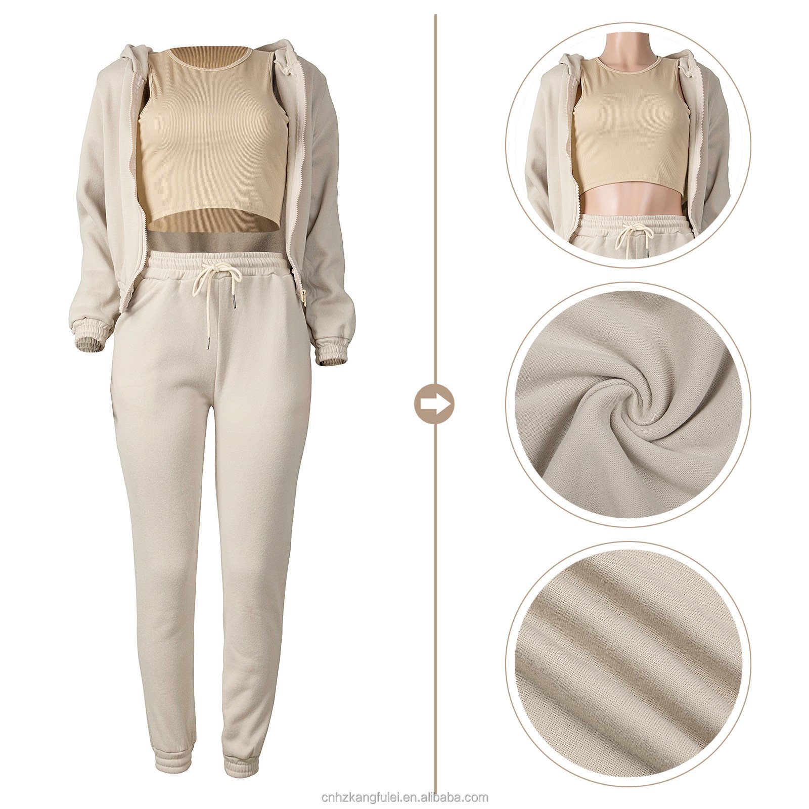 Hot Sale Custom 3 Piece Set Women Pants Set Sports Casual Solid Color Wears Tracksuits