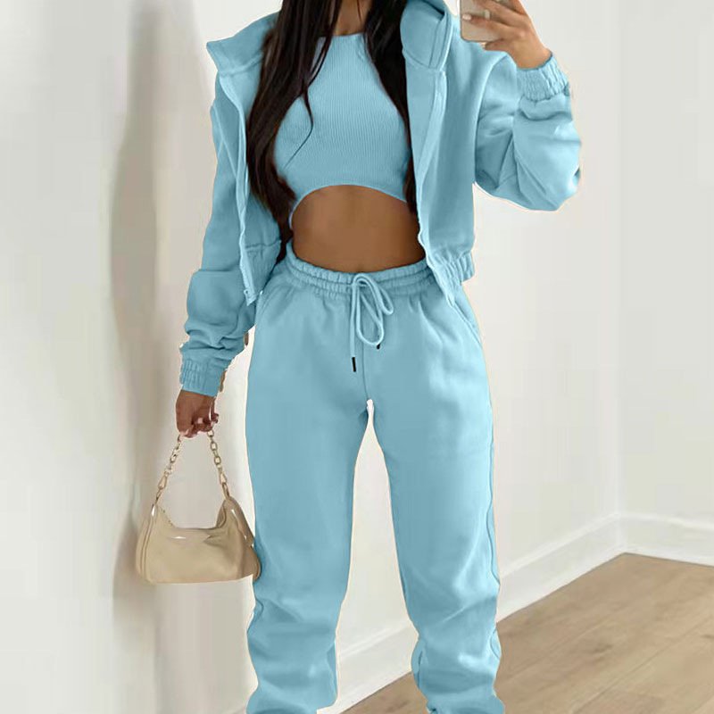 Hot Sale Custom 3 Piece Set Women Pants Set Sports Casual Solid Color Wears Tracksuits