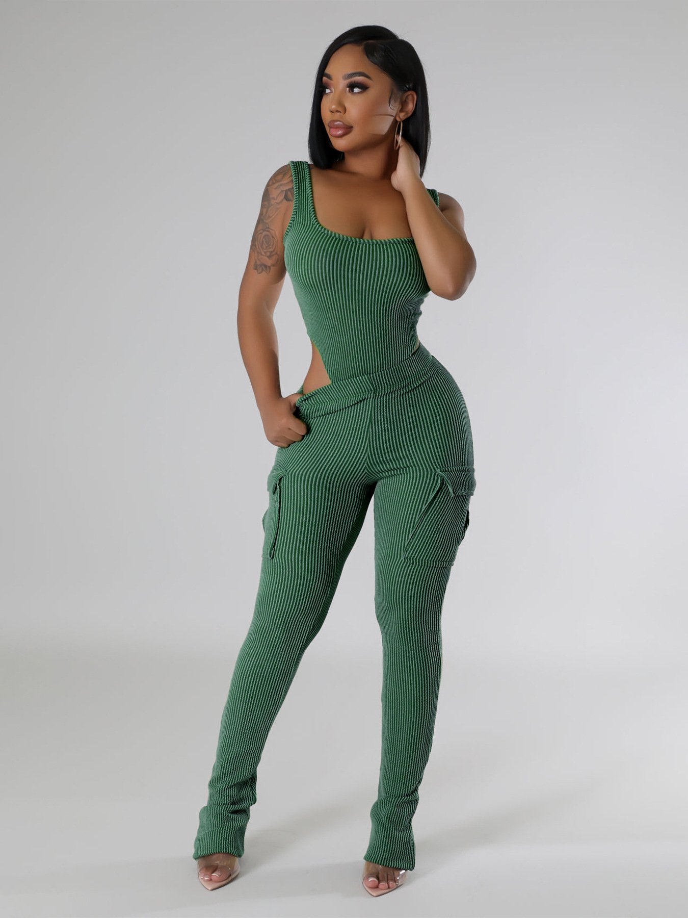 Fall 2024 women clothes wholesale products ribbed womens thong and cargo pants set women's sets