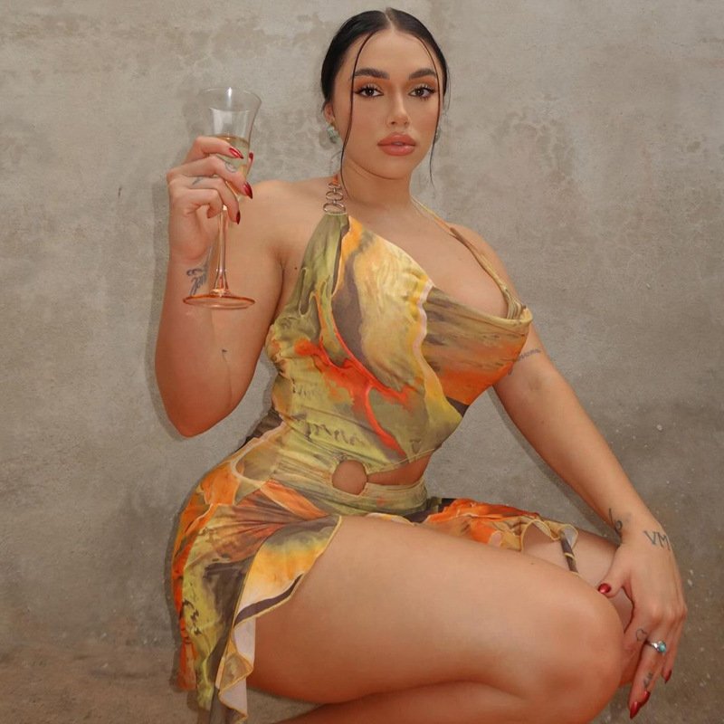 Women's 2024 summer new fashion print sexy backless lace-up dress foreign trade wholesale