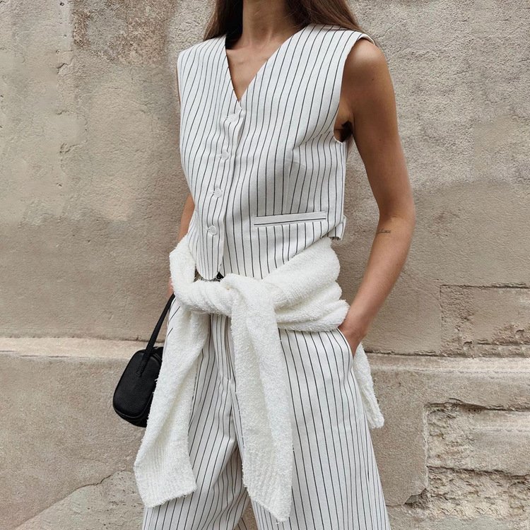 Boutique Wholesale 2024 Summer New Striped Vest Pants Casual Temperament Commuting Women's Set