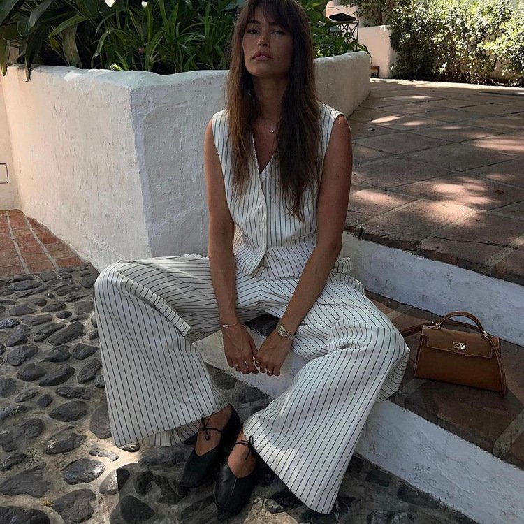 Boutique Wholesale 2024 Summer New Striped Vest Pants Casual Temperament Commuting Women's Set