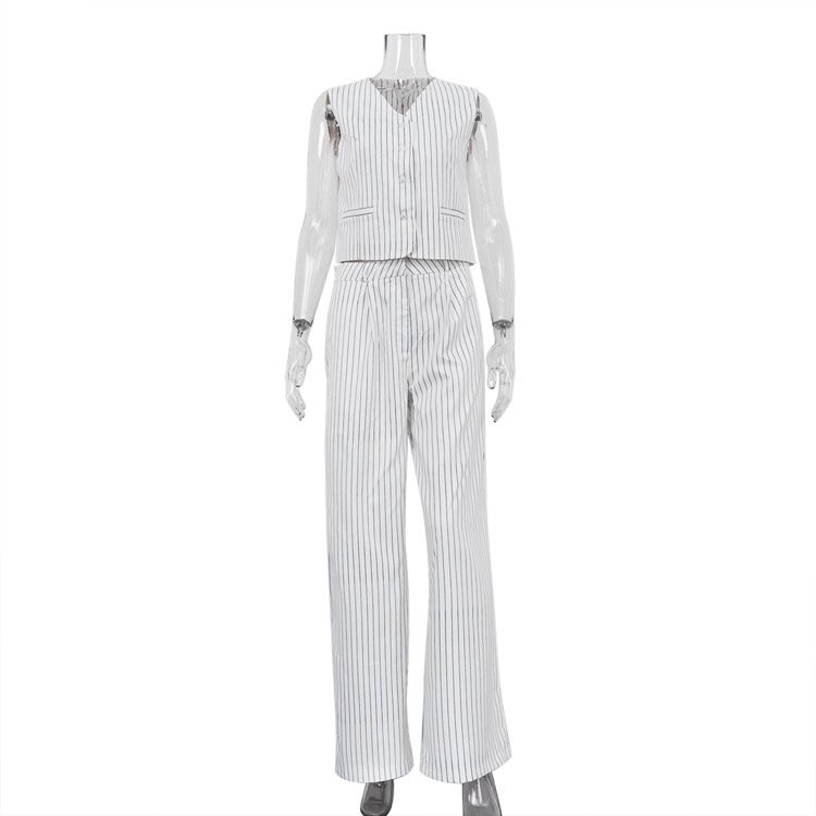 Boutique Wholesale 2024 Summer New Striped Vest Pants Casual Temperament Commuting Women's Set