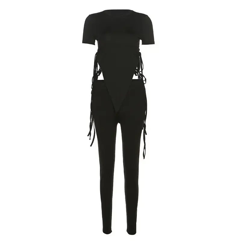 2023 new arrivals color slim fit figure dropshipping short sleeve top high waist tight women's sets