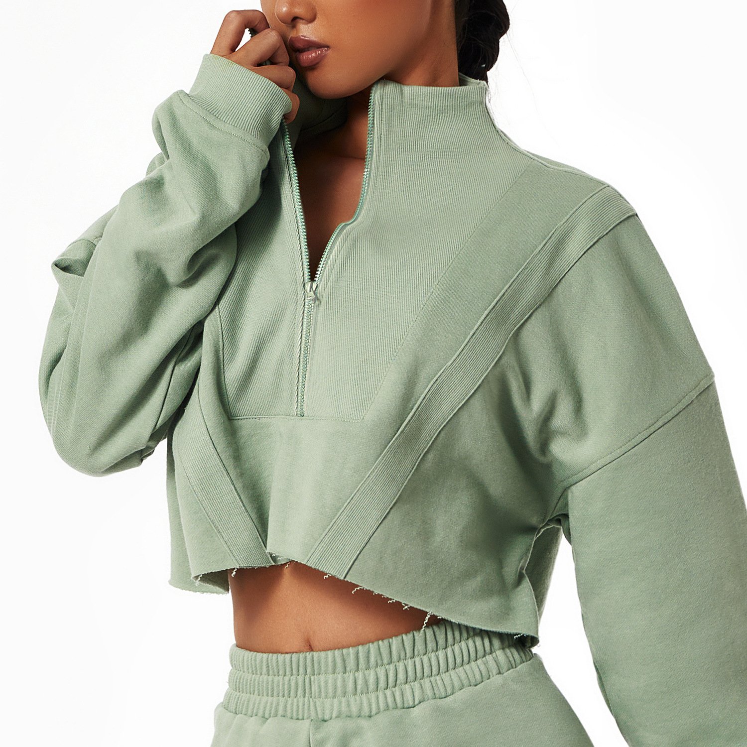 Long sleeve sports hoodie loose fashion stand-up collar zipper top wear gym training casual outdoor hoodie