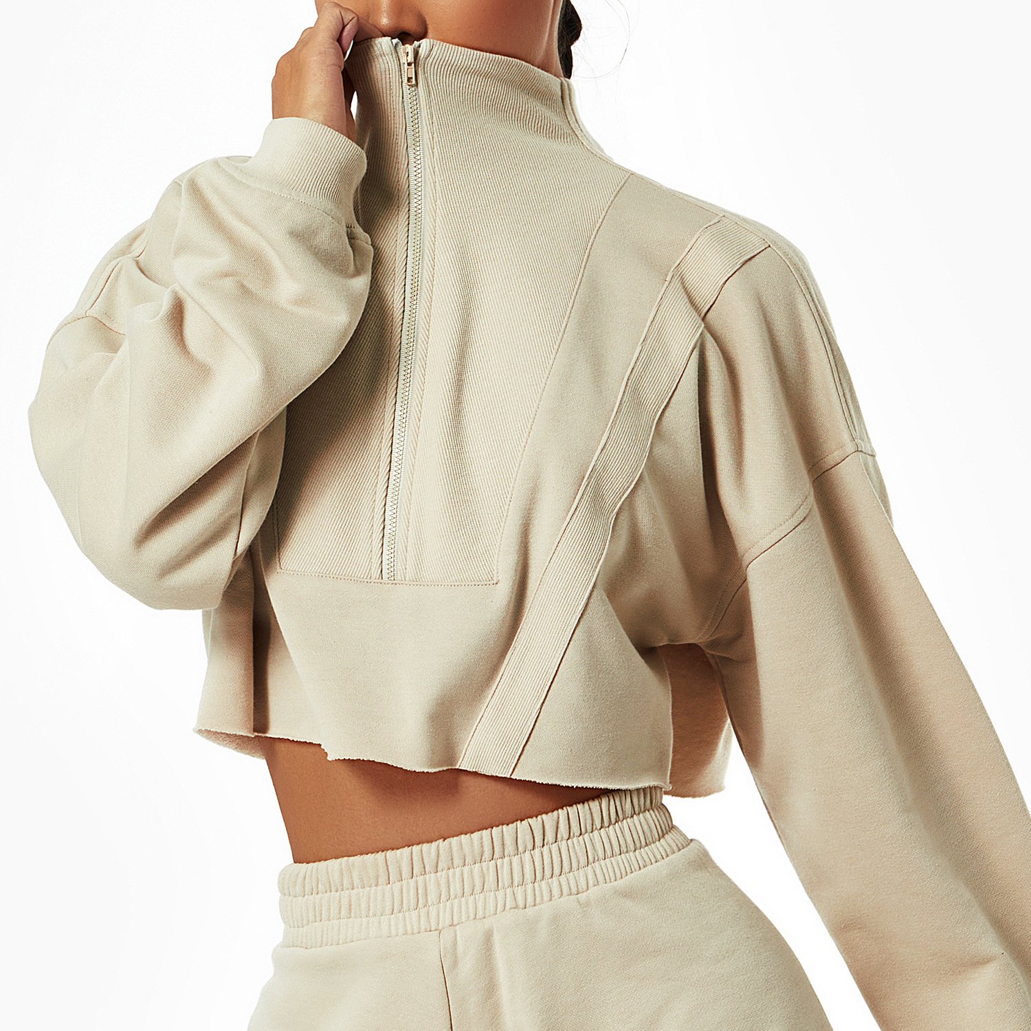 Long sleeve sports hoodie loose fashion stand-up collar zipper top wear gym training casual outdoor hoodie