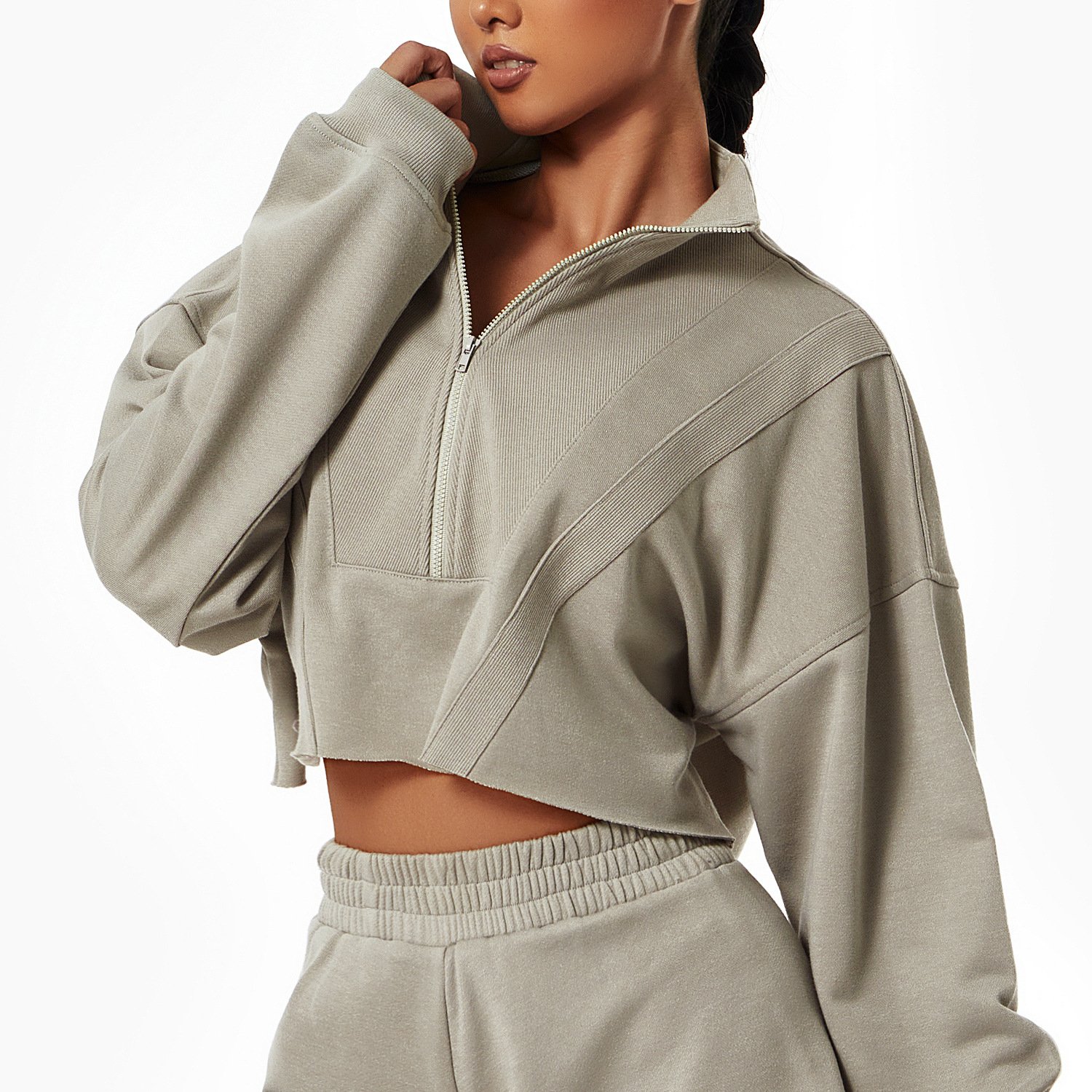 Long sleeve sports hoodie loose fashion stand-up collar zipper top wear gym training casual outdoor hoodie