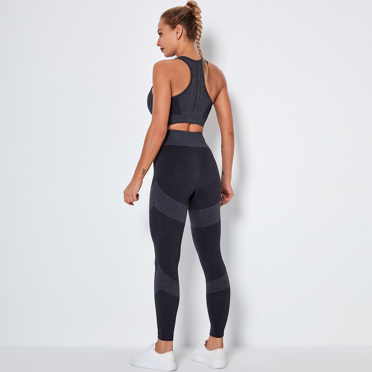 Fitness Clothing Top Women'S Tracksuit Gym Sportswear Set Yoga Kit Overalls Ribbed Leggings Bra Pants Outdoors