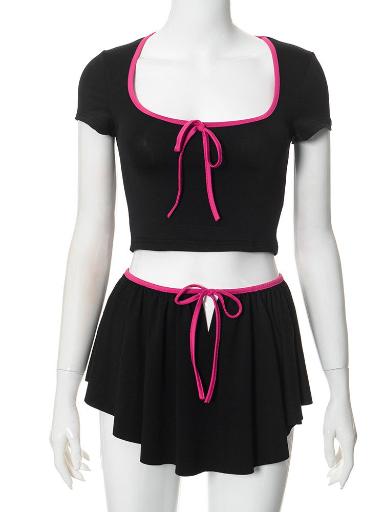 Fashion Two Piece Set Women Clothing Skirts Set Tank Top Crop Tops Vest & Mini Skirts 2pc Outfit Casual Wear