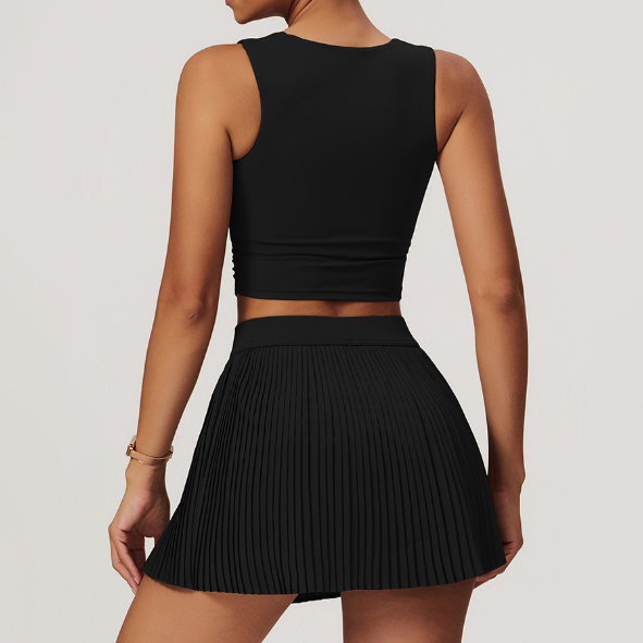 Custom Logo Women Fitness Wear Tennis Clothes Cropped Tank Top Pleated Varsity High-Rise Tennis Skirt Two Piece Set Dress