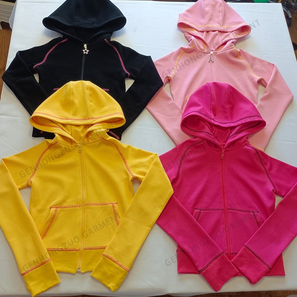 Custom Waffle Knit Long Sleeves Lounge Sets Women Basics Zipper Hoodie Jacket And Wide Leg Flared Pants Women's Tracksuit Sets
