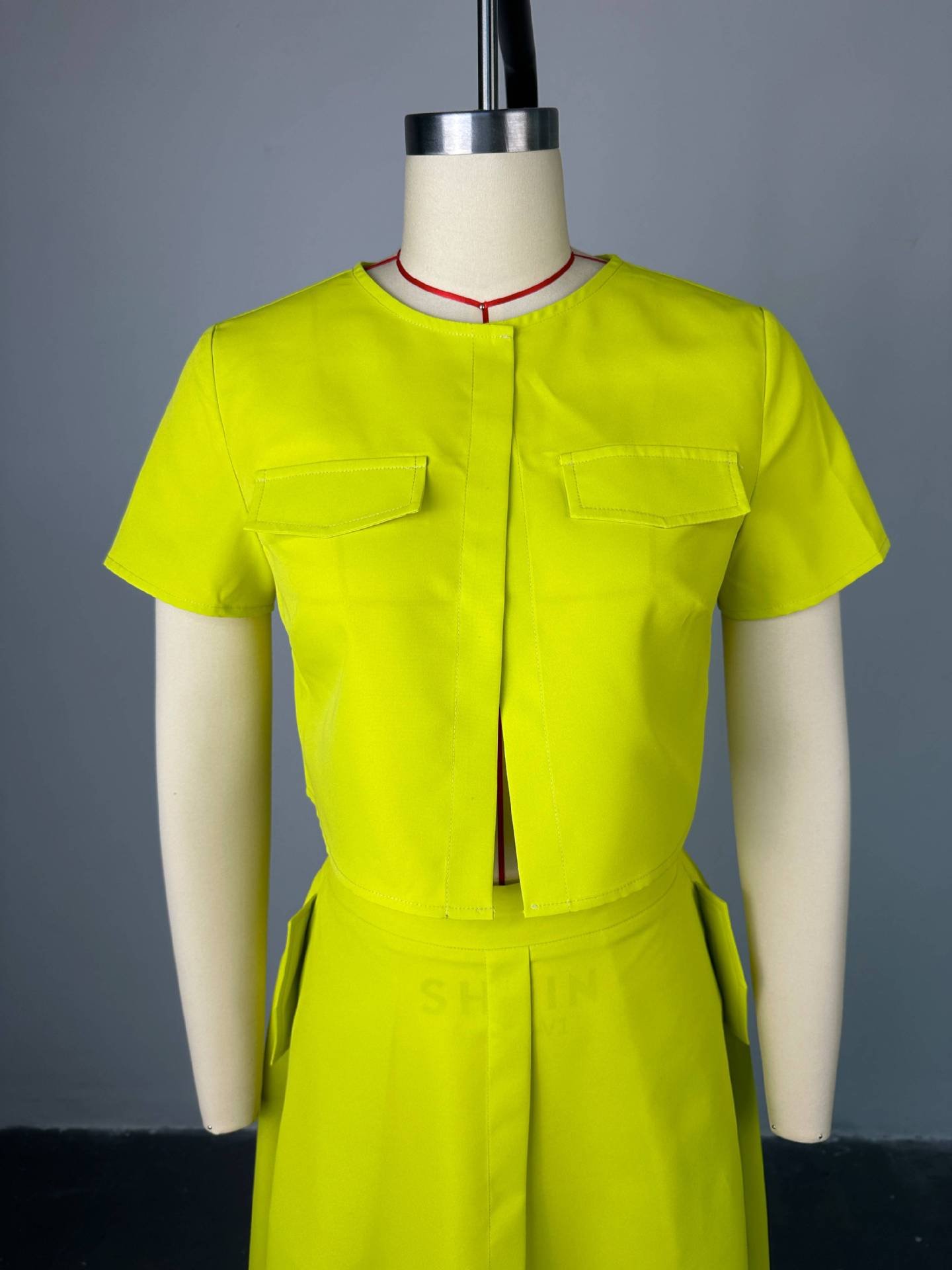 HK7536 Summer Candy Color Short Sleeved Button Crop Top And High Waist Button Half Skirt 2 Piece Set