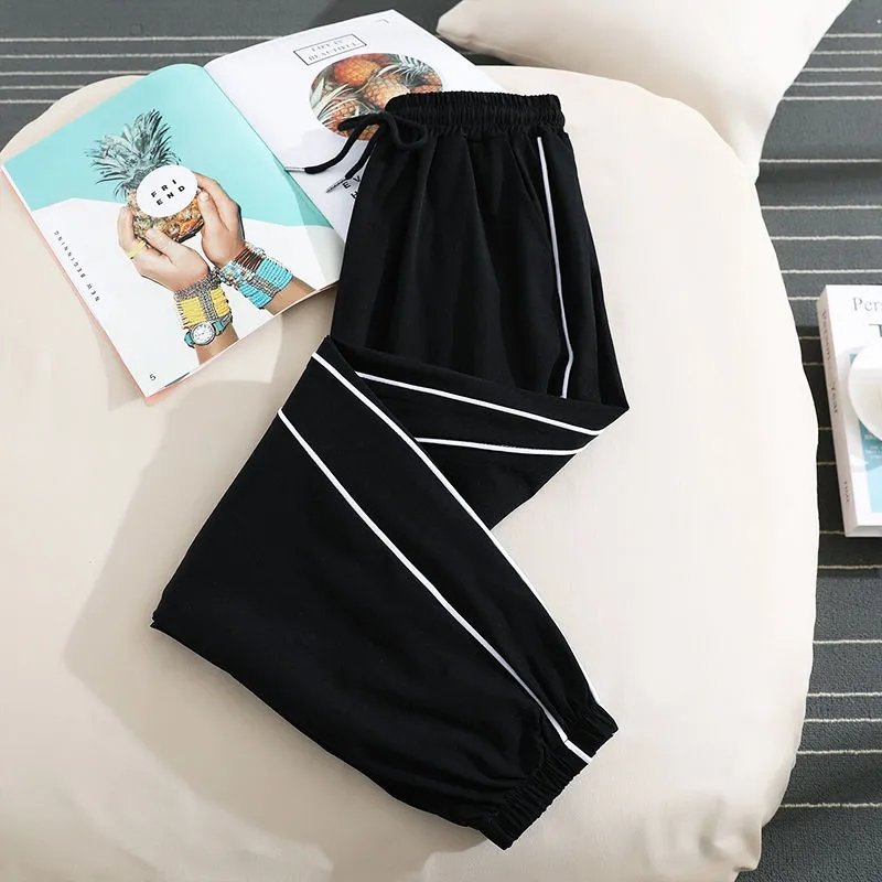 Ice silk striped sports pants women's summer thin loose leg pants bloomers casual sun quick drying nine-minute pants