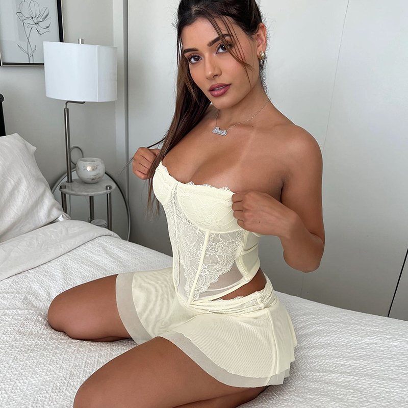 Women'S Clothing 2 Piece Set High Fashion Sexy Club Sexy Plain Sweet And Lovely Lace Summer Skirt