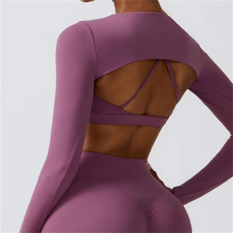 Sportswear Women's Set 3 Piece Long Sleeve Top Crossed Back Bra High Waist Leggings Plus Size Women's Sets Gym Fitness Sets