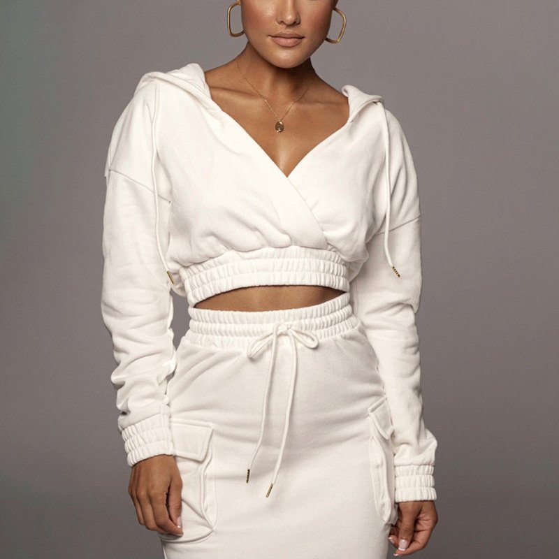 custom new women sweat midi skirts suit casual high quality womens clothing hoodie&skirt set two piece hoodie suit