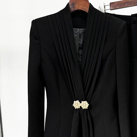Autumn Fashion Office Blazer Pants Women'S Set With Draped V-Neck Suit +Wide Leg Trousers Two-Piece Set