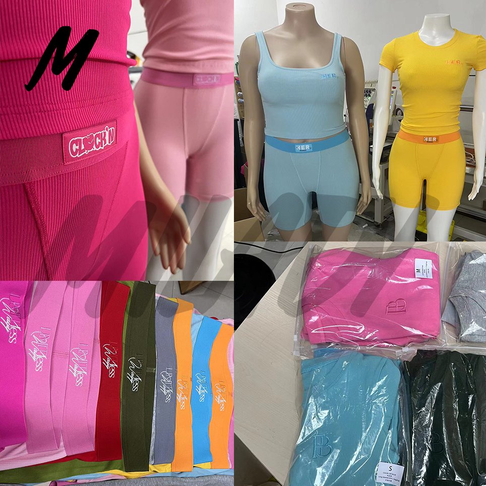 OEM Custom Manufacturer Women Clothing Tshirt Pink Outfit Bodycon 2 Piece Winter Set Knit Rib Fitness Loungewear Women Sets