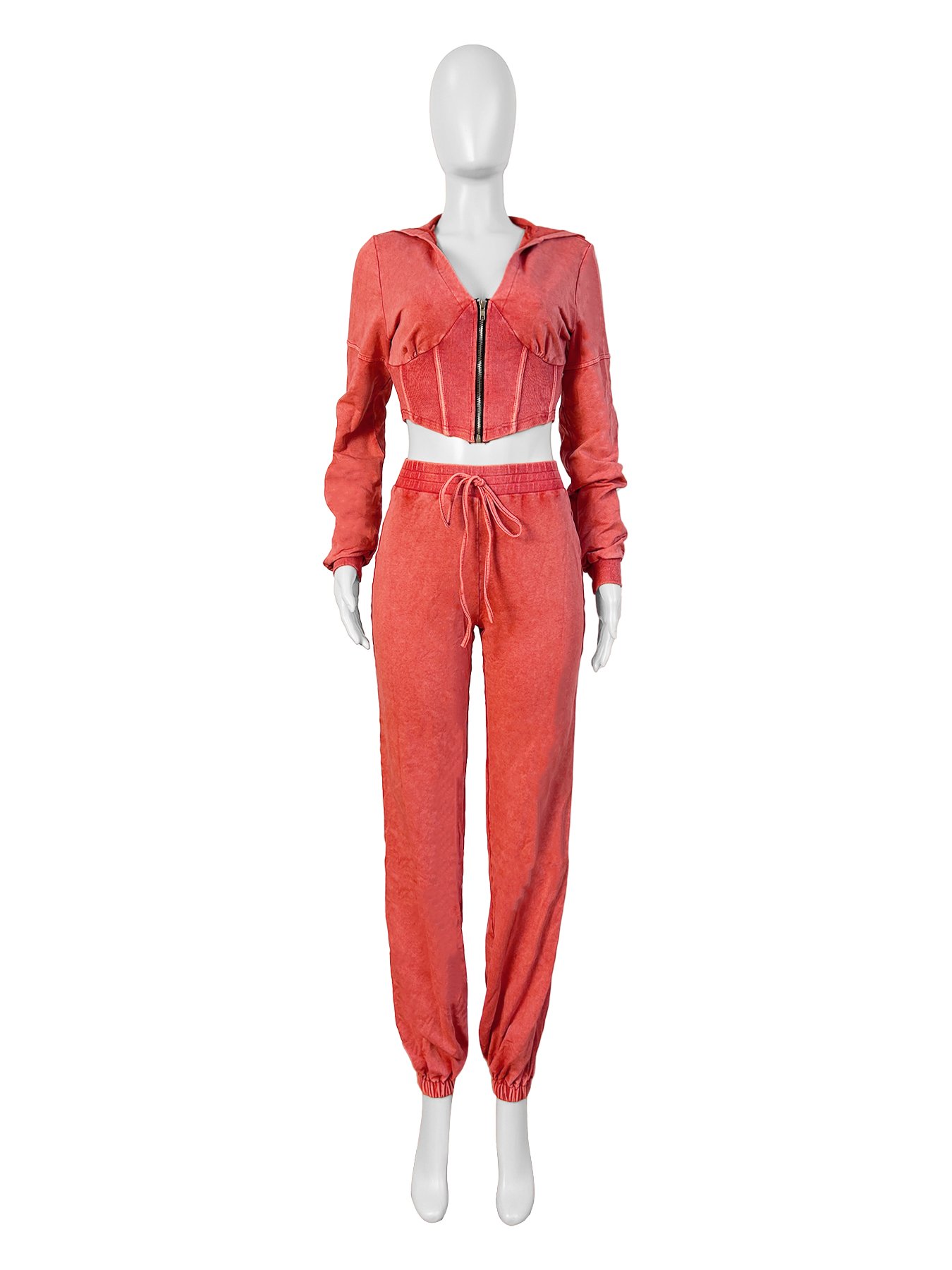 Fall Women's Sets Acid Washed Zip Up Wide High Waist Jogger Pants Corset Crop Top Hoodie Women Jogger 2 Piece Sweatpants Set