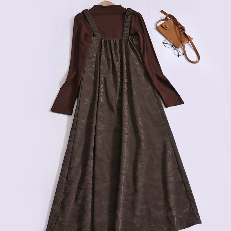 Boutique Wholesale 2024 Autumn New Fashionable Loose Long Sleeve T-shirt French Retro Jacquard V-neck Strap Dress Women's Set