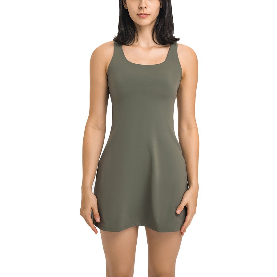 Women's Soft Lightweight Quick Dry Tennis Dress Square Neck Golf Tennis Skirt XL Size Seamless Fitness Sports Wear Solid Pattern