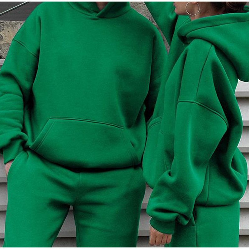 2024 Custom Logo Tracksuit Fleece Two Piece Jogger Sweatpants Set Plain Thick Unisex 2 Piece Sweatsuit Hoodies Women Set