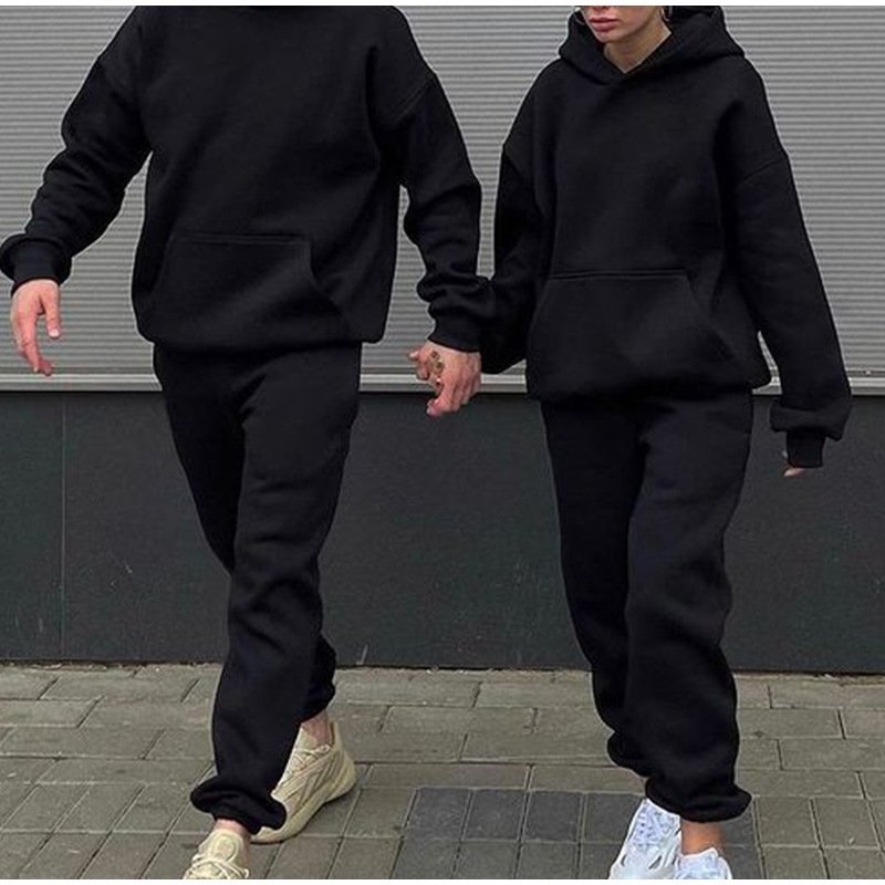 2024 Custom Logo Tracksuit Fleece Two Piece Jogger Sweatpants Set Plain Thick Unisex 2 Piece Sweatsuit Hoodies Women Set