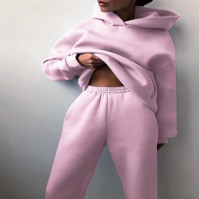 High Quality Oversized Sweatshirt Pant Set for Women Dropped Shoulder Cotton Print Hooded Loose Fit Woven Hoodie Top Bottom