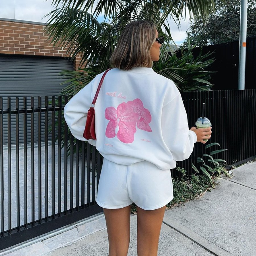Kliou K24S50705 Fall Winter Loose printed logo fleece 2 piece set women casual sweatshirt jogger sets shorts women's sets